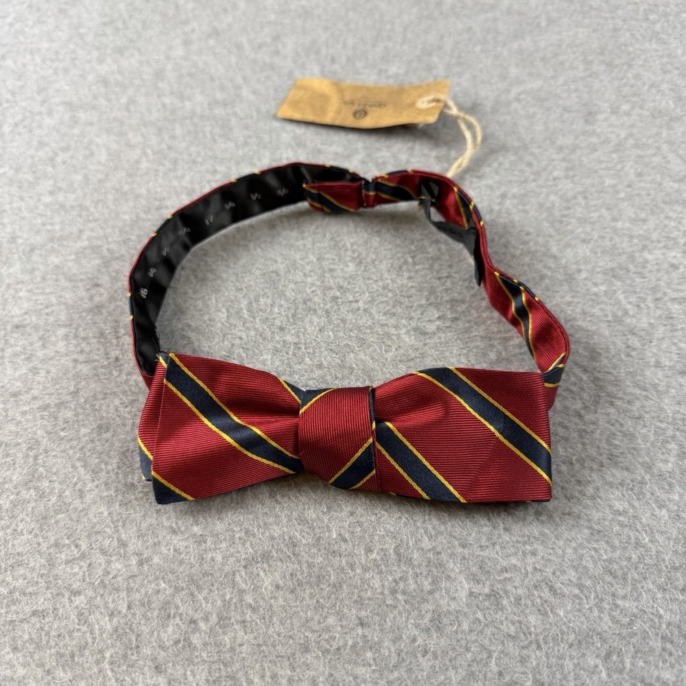 Onassis Chester Silk Skinny Bow Tie Red Navy Gold Stripe NWT Adjustable 2x14-18"